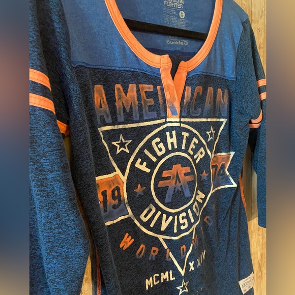 Buckle American Fighter women's size medium shirt blue orange, fighter division - Picture 2 of 5